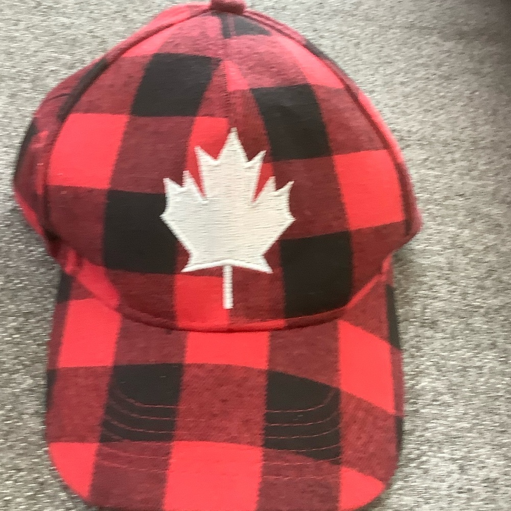 Red and Black Plaid Cap with Maple Leaf